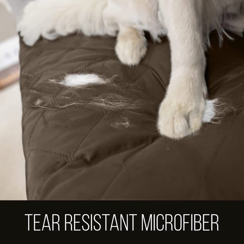 Sofa Shield Armchair Slip Cover with Patented Strap, Cushion Protector, US Designed Reversible Stain and Dog Tear Resistant Slipcover, 48 inch Seat, Washable Covers for Dogs Pets, Chocolate Beige - Image 3